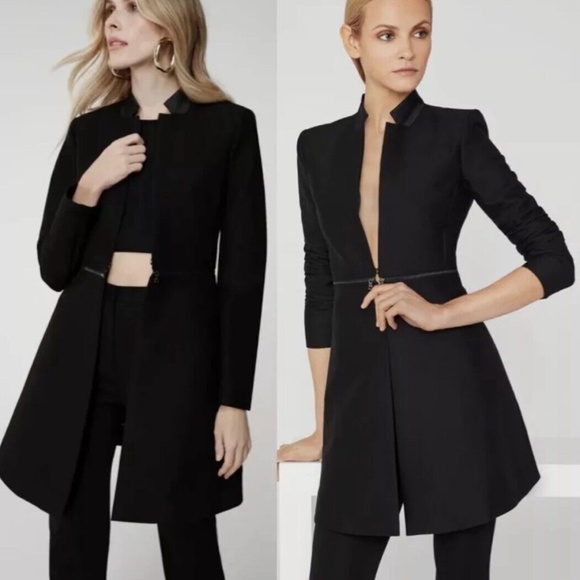 BCBG MAXAZRIA Women's Black Arelia A Line Tuxedo Blazer XXS Rare Zip Crop Coat - Picture 1 of 8